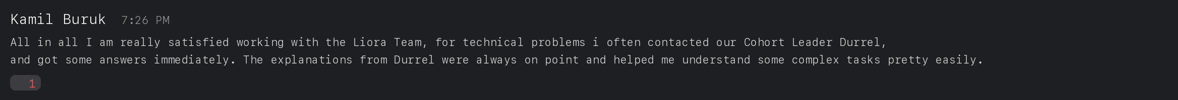 Original written review from Kamil Buruk, Liora DevOps training